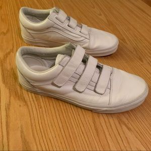 White Leather Velcro Vans